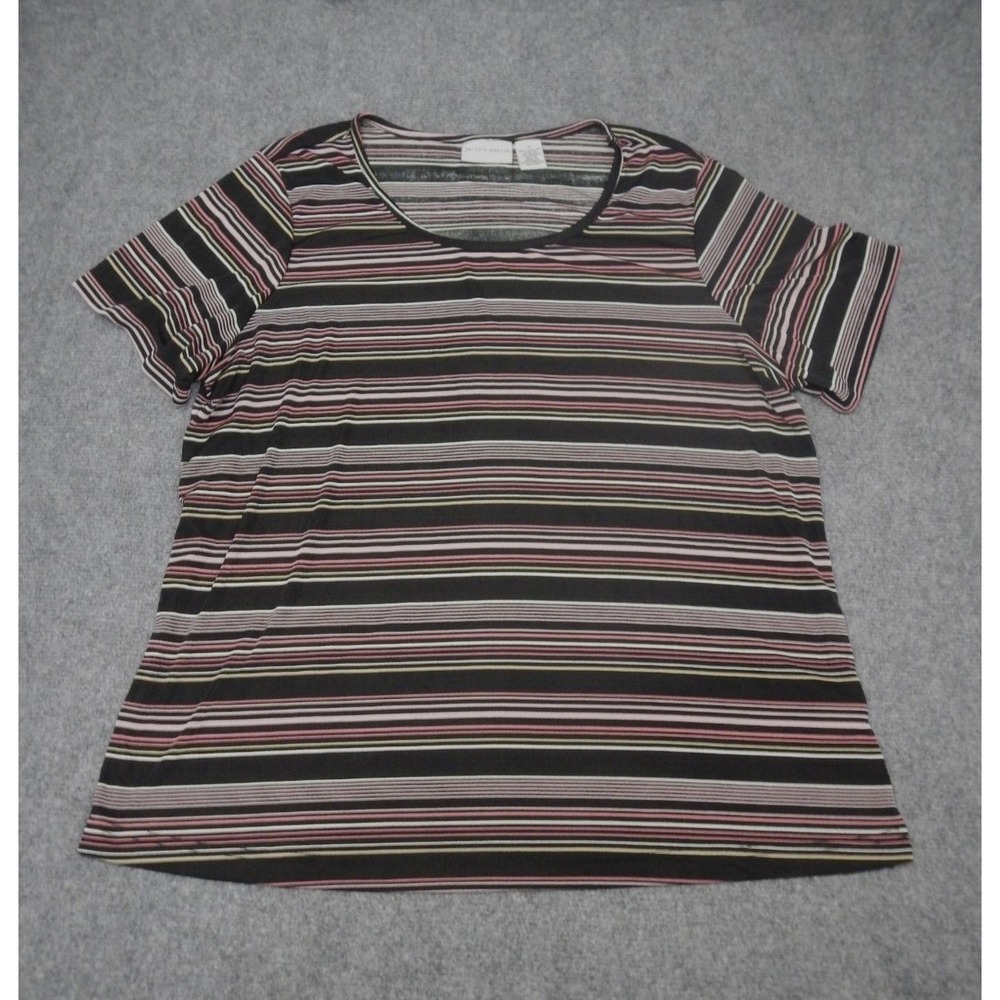 Jaclyn‎ Smith Shirt Top Women's Plus Size 1X Purple Black Striped Short Sleeves